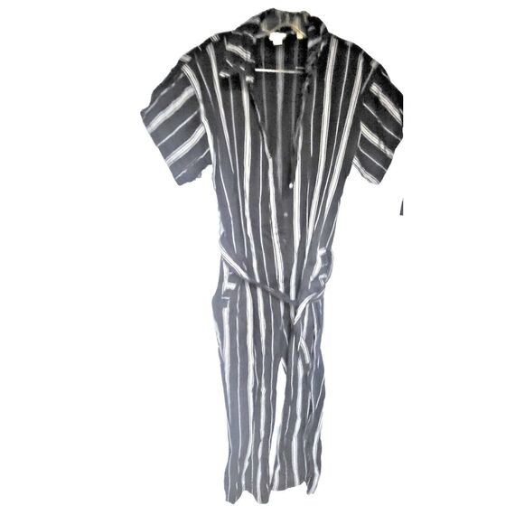 People Tree Organic Cotton Handwoven Jesalyn Stripe Jumpsuit Black $160 sz 8 - Picture 4 of 11